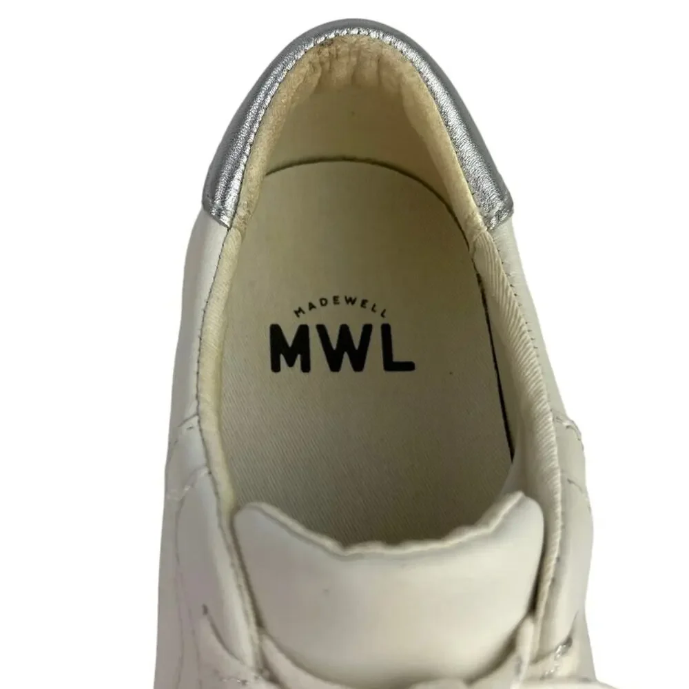 Madewell White Silver Leather Lace Up Sidewalk Low Top Casual Sneakers Size 7.5M